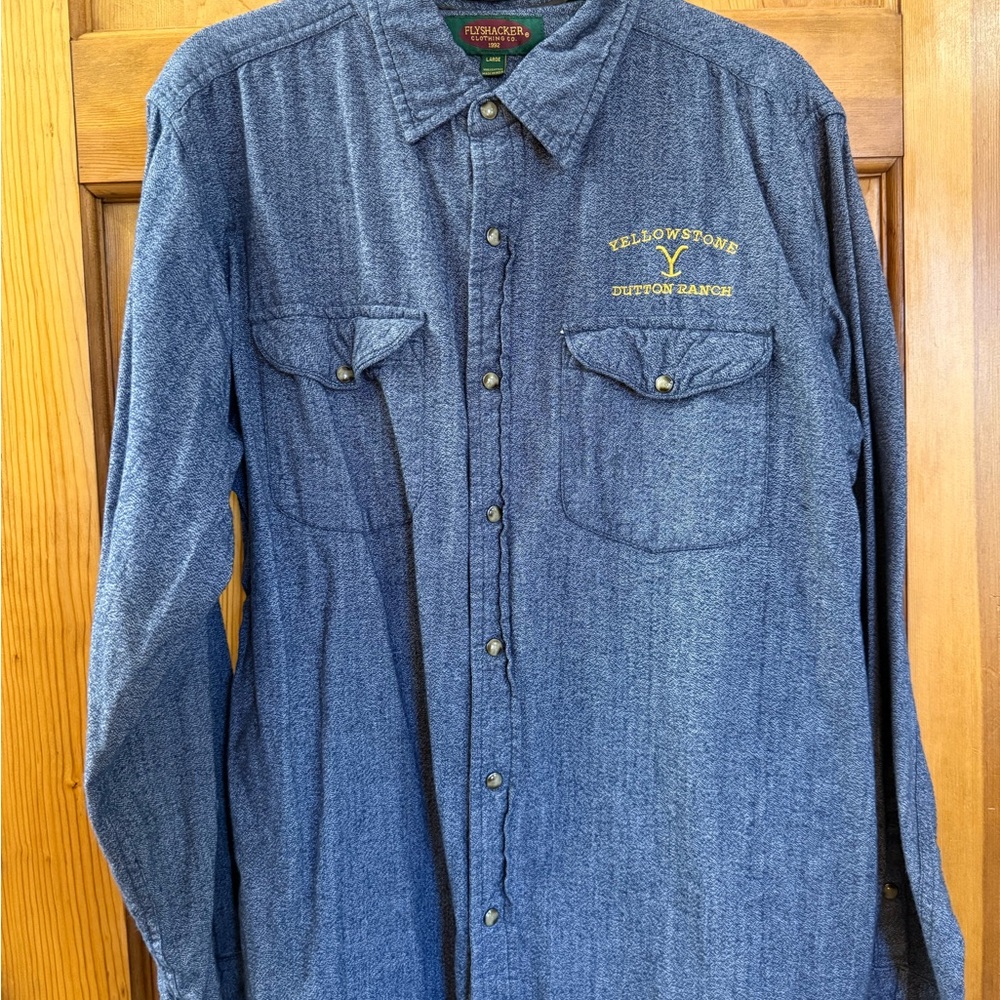 Yellowstone Dutton Ranch Blue Casual Button Down Shirt